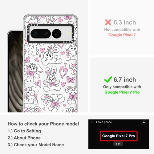 Vista 2 de MOSNOVO - Funda de teléfono para Google Pixel 7 Pro, protección Buffertech contra caídas de grado militar (6.6 pies), antidesprendimiento conejitos