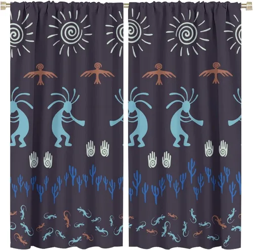 Vista 46 de Kokopelli - Cortinas opacas para cocina, decoración de sala de estar, dormitorio, 21 x 45 pulgadas, 2 paneles