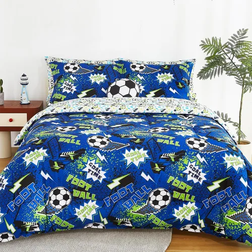 Vista 27 de Mooreeke Juego de edredón individual para niños de 6 piezas, juego de ropa de cama azul para adolescentes, cama de tren de microfibra para niños