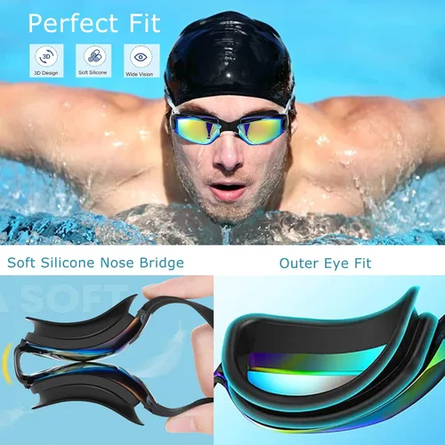 Vista 5 de Gafas de natación, paquete de 2 gafas de natación para mujeres, hombres, adultos, jóvenes, profesionales, antivaho sin fugas, protección UV, visión