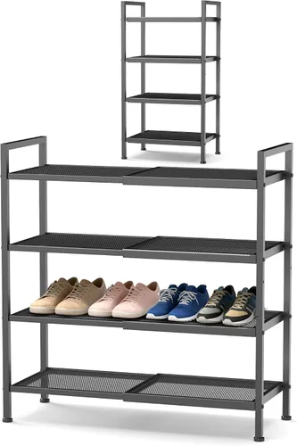 Vista 10 de Zapatero de 2 niveles, zapatero expandible para armario, organizador de zapatos ajustable para entrada, organizador de almacenamiento de zapatos