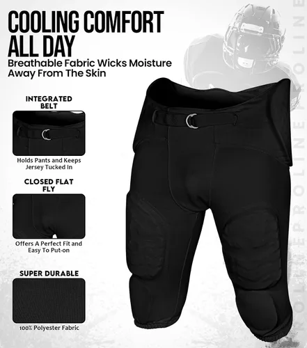 Vista 2 de Exxact Sports Proline Men's Integrated Football Pants with 7 Flex Pads Negro