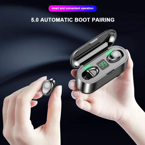 Vista 4 de Auriculares inalámbricos Bluetooth con control táctil, mini F9 5.0 TWS IPX5 impermeable táctil inalámbrico estéreo auricular Bluetooth, mini