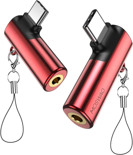 Vista 12 de MOSWAG Adaptador de auriculares USB C a conector tipo C de 0.138 in, micrófono auxiliar en ángulo derecho, dongle de audio de aleación de zinc