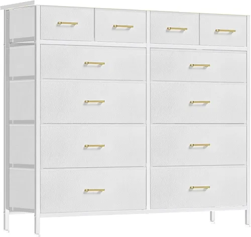 Vista 14 de VASICAR Cómoda grande para dormitorio con 12 cajones profundos, cómoda de tela alta, cómoda para armario, guardería, sala de estar, lavandería Negro