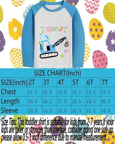 Vista 7 de DDSOL Camisetas del día de Pascua para niños pequeños y niñas, raglán, manga larga, conejo, monstruo, camión, grúa, dino tren, camiseta para niños
