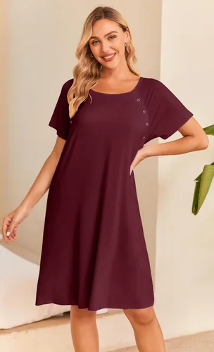 Vista 5 de Ekouaer - Camisón con botones y manga corta para mujer, vestido para lactancia, parto, hospital y maternidad, tallas S-XXL