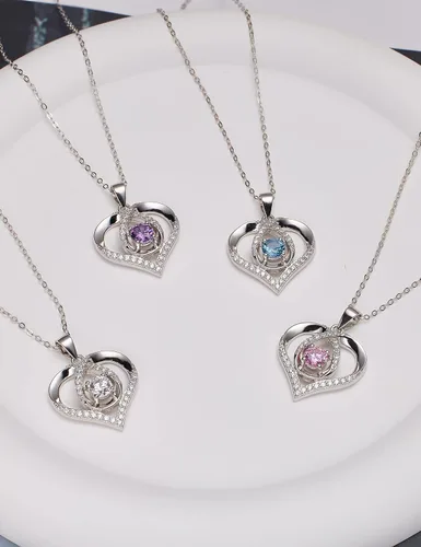 Vista 5 de ITS4YEO 925 Sterling Silver Love Heart Birthstone Necklaces Silver Necklace Zircon Pendant Necklaces for Women Jewelry Gift for Women Wife Girls Her