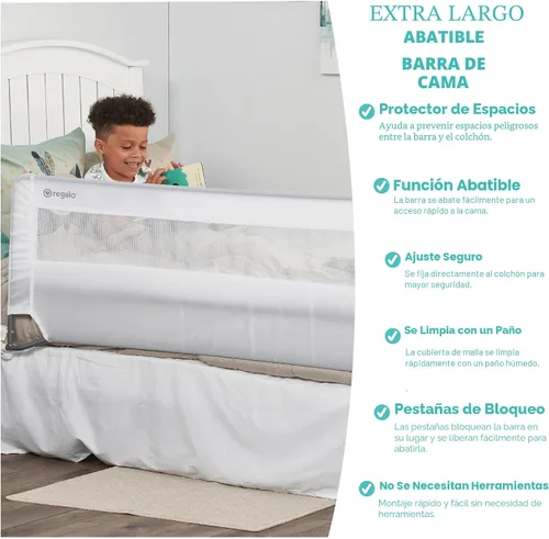Vista 4 de Regalo - Baranda abatible extralarga para cama, de 54 pulgadas, con sistema de seguridad reforzado de anclaje