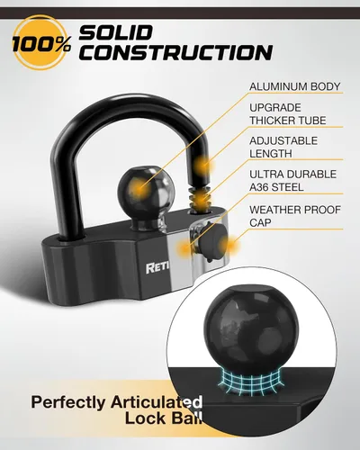 Vista 3 de RETRUE Cerradura de Acoplador Universal Cerraduras para Remolque Enganche de Bola Cerradura de Enganche de Remolque Seguridad Ajustable Acero
