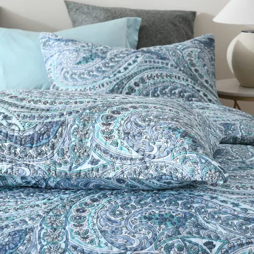Vista 5 de ENASAL Juegos de Colchas de Algodón, Juegos de Cubrecamas Reversibles Edredón, Colcha Floral Paisley (Azul, Tamaño Queen)