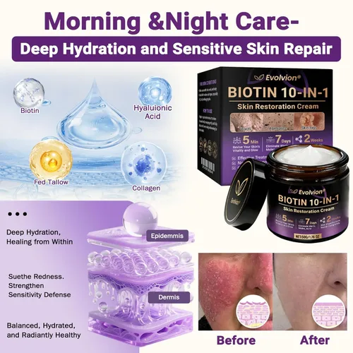 Vista 3 de Evolvion Biotin 10 en 1 Crema restauradora de piel, Qiawi Biotin 10 en 1 Crema de restauración de la piel, crema hidratante para la piel, suaviza