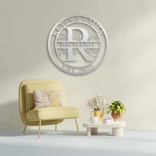 Vista 4 de Letrero de metal personalizado, letreros de apellido, decoración de pared con monograma, letrero familiar, letreros de metal para exteriores, regalo