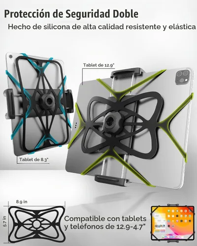 Vista 4 de Soporte para tableta de teléfono de motocicleta para manillar de 3/4"-11/4", soporte de tableta de bicicleta de doble protección para dispositivos