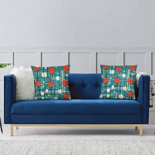 Vista 5 de Paquete de 2 fundas de almohada abstractas Art Deco para sala de estar, fundas de almohada retro de mediados de siglo con patrón atómico para sofá