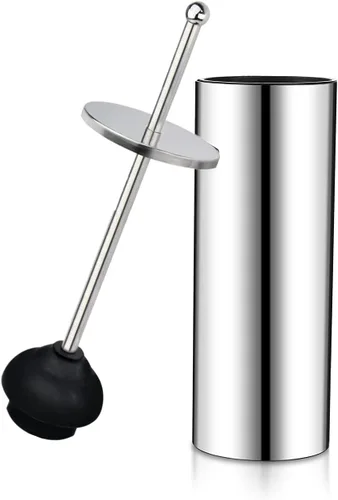 Vista 6 de Émbolo de inodoro negro con soporte para recipiente de metal para baño, taza de goteo, resistente, limpieza profunda
