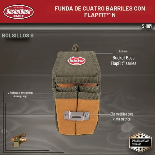 Vista 2 de Bucket Boss Funda para herramientas de cuatro barriles con solapa para caber instantáneamente sobre un cinturón o en un bolsillo de pantalones