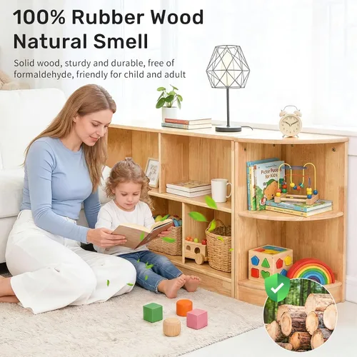Vista 4 de WINGYZ Rubber Wood Corner Cabinet, 2-Tier Montessori Shelf, 2 Shelf Bookcase Toy Storage Organizer, Montessori Bookshelf for Kids Rooms, Classroom