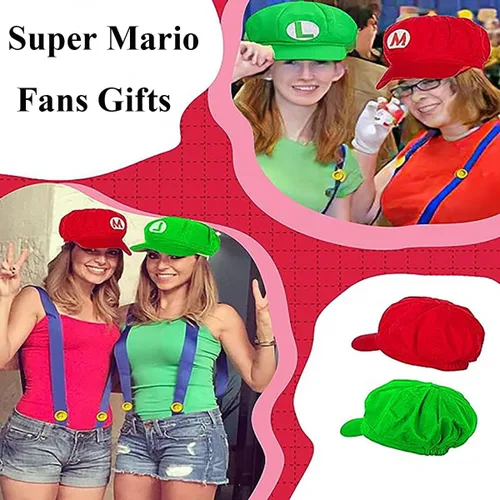 Vista 5 de Sombrero octogonal de fontanero para disfraz de Super Maleo Bros Sombreros Adulto María Luigi Brothers Cap Halloween Cosplay Accesorio