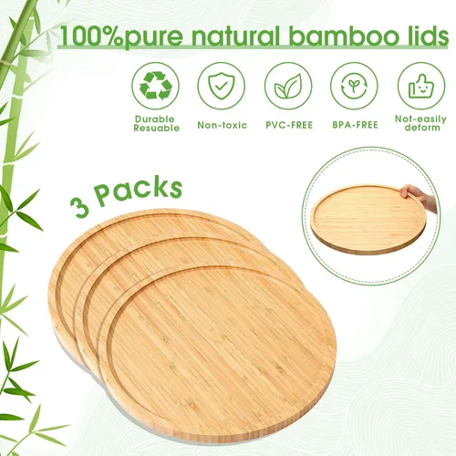 Vista 5 de Meanplan 3 bandejas redondas de bambú a granel para charcutería, bandejas redondas de madera de bambú con borde, plato de verduras de madera pulida