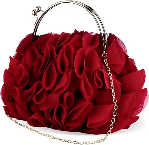 Vista 8 de Bolso de mano de noche para mujer, monederos de satén floral con cadena para bodas, fiestas, bailes de graduación Floral, Satin, with Chain, for