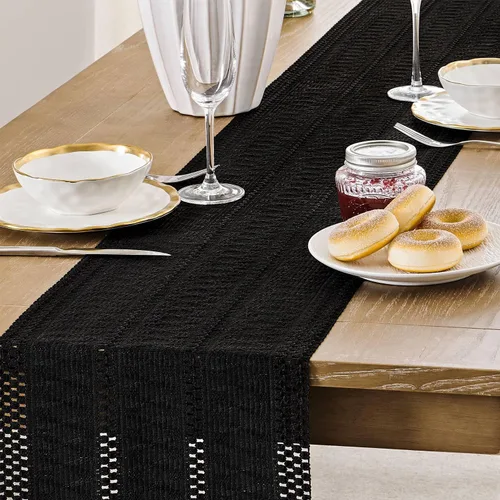Vista 5 de ZeeMart Camino de mesa bohemio estilo macramé, 12 x 36 pulgadas, color Negro