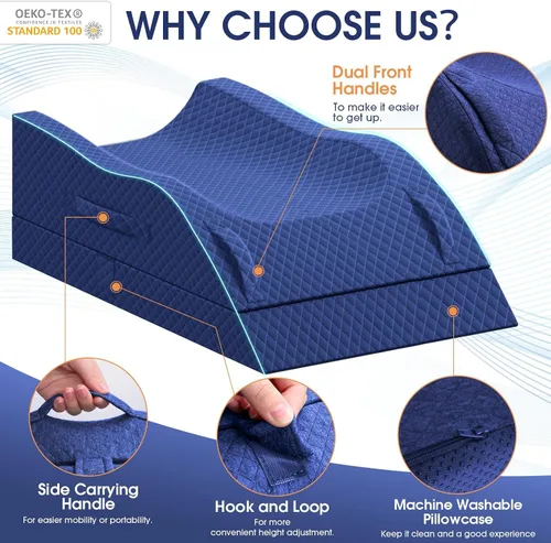 Vista 3 de CushZone Almohada para piernas, almohada de elevación de piernas con almohadilla y espuma viscoelástica, almohada de altura ajustable para piernas