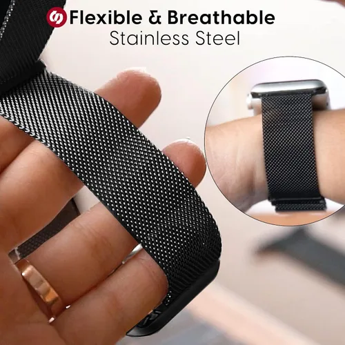 Vista 3 de TALK WORKS - Correa de reloj extensible compatible con la serie Apple Watch, cierre magnético, correa de malla de acero inoxidable de ajuste cómodo