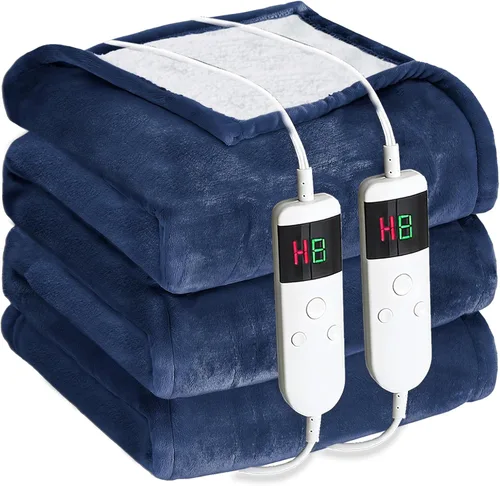 Vista 10 de Manta térmica eléctrica de 50 x 60 pulgadas, manta eléctrica de franela suave y sherpa con 10 niveles de calefacción, se apaga automáticamente