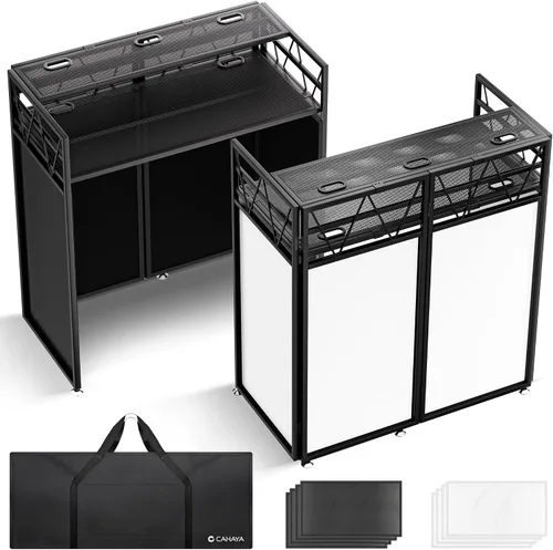 Vista 9 de CAHAYA - Cabina de DJ portátil de metal resistente, estación de mesa plegable para DJ Negro