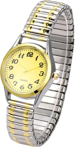 Vista 19 de JewelryWe Reloj de lectura fácil ultrafino para mujer con correa elástica de tono dorado/plateado