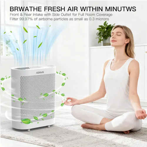 Vista 2 de Azeus FS32 True HEPA Purificador de aire para habitaciones grandes, blanco, alto CADR 400 m³/h, eliminación de caspa de mascotas de polvo de humo