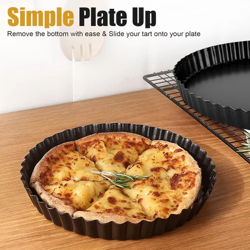 Vista 2 de Sartén para tartas, plato antiadherente de 13 pulgadas para hornear con parte inferior extraíble redonda antiadherente para quiche, lado acanalado
