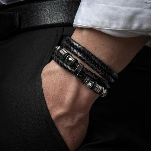 Vista 9 de SERASAR Premium Leather Bracelet Men Stainless Steel Magnetic Clasp Three Colors Jewelry Box Included
