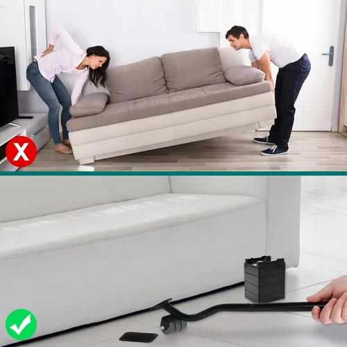 Vista 4 de Herramienta de Elevación de Muebles, Juego de Herramientas para Mover Electrodomésticos de 21" con Almohadillas Protectoras Deslizantes y Ruedas