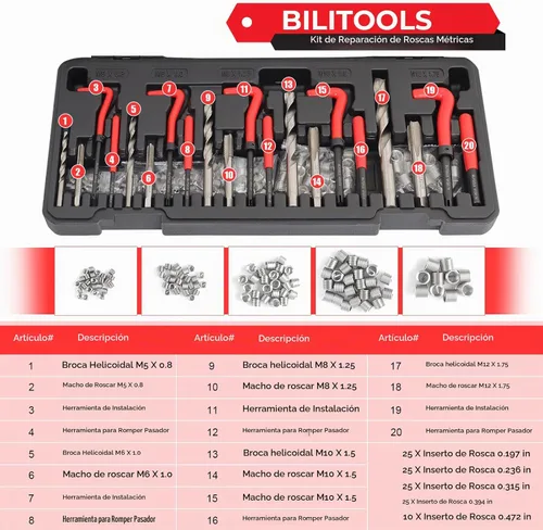 Vista 2 de BILITOOLS - Kit de reparación de roscas helicoidales métricas