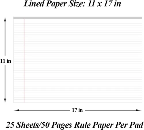 Vista 2 de Yaridar 17" x 11" Legal Pads, 25 Sheets/50 Pages Per Legal Note Pads, Line Notepads, 100Gsm White Line Paper