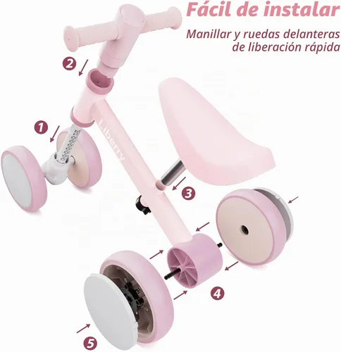 Vista 6 de Liberry Bicicleta de equilibrio para bebés con ruedas iluminadas de 1, 2, 3 años, sin pedales, 4 ruedas de silencio, primer juguete de equitación