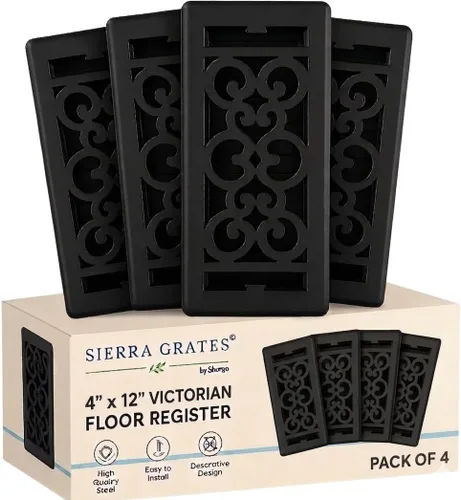 Vista 36 de Registro victoriano de piso de 4 x 10 pulgadas en acabado gris granito - Cubiertas de ventilación para piso del hogar - Cubiertas decorativas