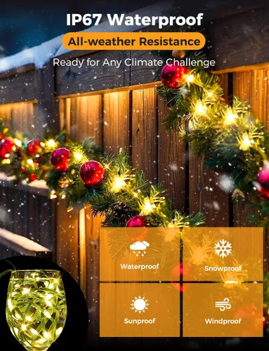 Vista 6 de Brightever Luces LED para árbol de Navidad, 900 bombillas de 295 pies, luz de Navidad exterior enchufable con control remoto, 8 modos