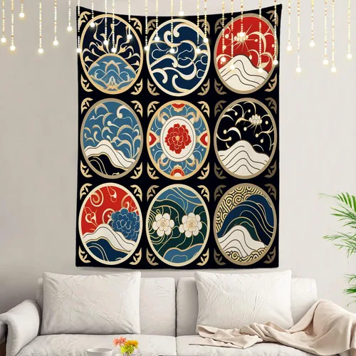 Vista 27 de Shrahala Modern Abstract Artwork Wall Tapestry, Orange Black Beige Wall Hanging Large Tapestry Decoration Polyester Fiber White Hem Around for Dorm