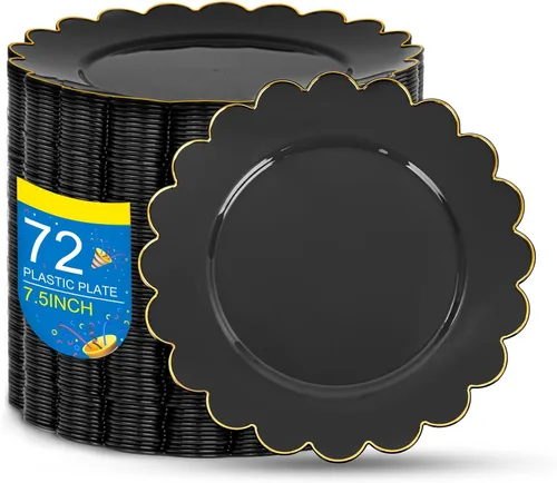 Vista 8 de SUT 72 platos de plástico negro PSC, platos desechables resistentes, platos llanos desechables negros, plato llano de plástico de 10.25 pulgadas