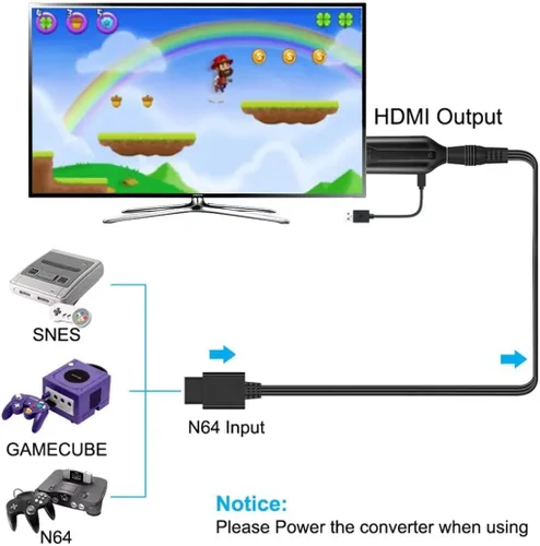 Vista 4 de Adaptador de convertidor HDMI prémium para N64GameCubeSNES Plug and Play 1M macho a macho 1080P Nintendo 64 a HDMI Converte