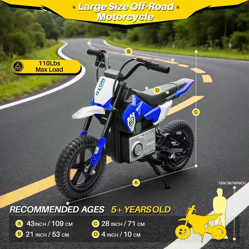 Vista 5 de Blitzshark Motocicleta Eléctrica de Tierra de 24 V para niños, motocicleta eléctrica con motor de 200 W de 5 a 12 años, motocicleta eléctrica