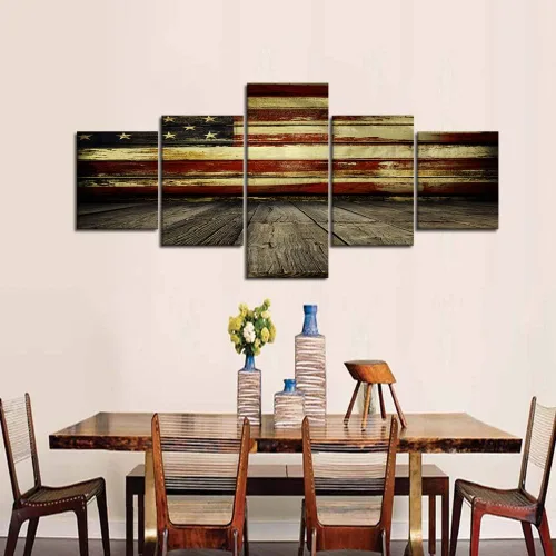 Vista 5 de Cuadros decorativos para pared de sala de estar, impresión en lienzo, retro, vintage, bandera estadounidense estadounidense y pintura moderna