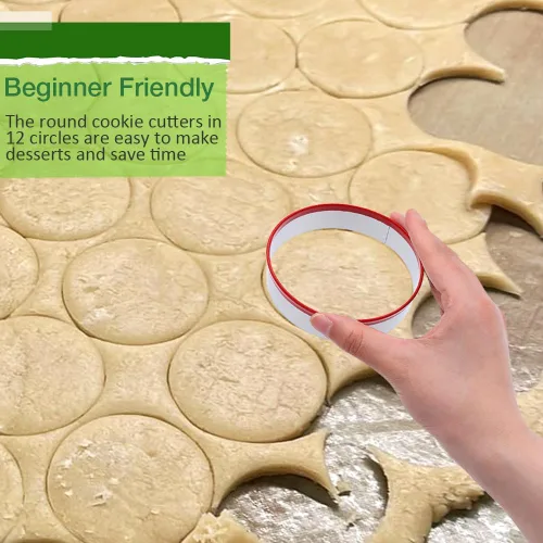 Vista 7 de Alimat PluS Juego de 12 cortadores redondos de galletas para galletas, paquete de 12 cortadores de repostería en tamaños graduados para donas, masa