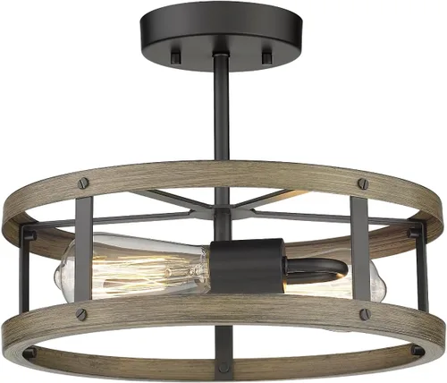 Vista 9 de EAPUDUN FMA1443-FBDT - Lámpara de techo de madera empotrada con pantalla de vidrio transparente, lámpara de techo retro de 2 luces para pasillo