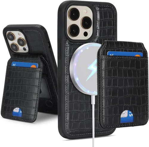 Vista 21 de Havaya Funda MagSafe compatible con iPhone 13 Pro Max con tarjetero - Funda magnética desmontable 2 en 1 - Ranuras para tarjetas de crédito de carga