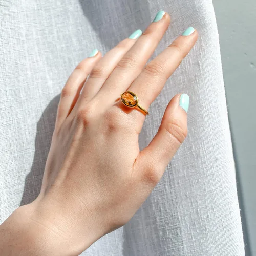 Vista 156 de Oval Birthstone Ring Bezel Set in Vermeil Gold, Sterling Silver, or Rose Gold, Stacking Birthstone Ring [rOMB]