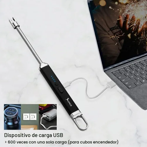 Vista 4 de SUPRUS Encendedor USB recargable de arco eléctrico con interruptor de seguridad, cuello flexible de 360°, parrilla sin llama, encendedores largos